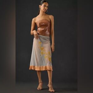 NWT By Anthropologie Embroidered Sheer Midi Skirt